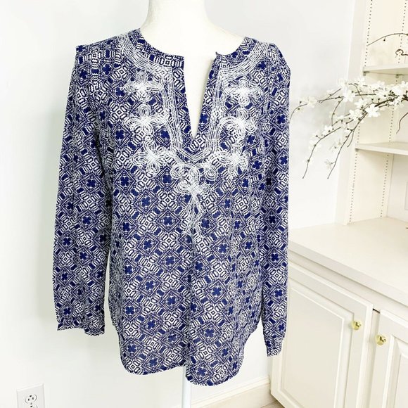 J. Crew Factory Tops - J. Crew Embroidered Long Sleeve Navy Top S